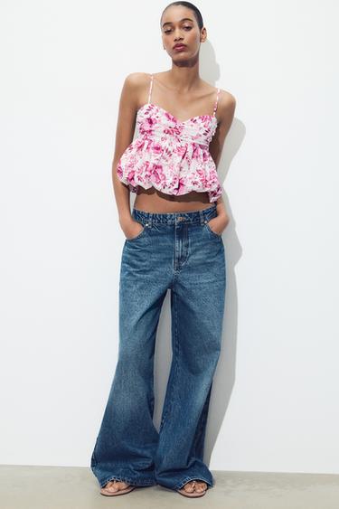 TOP IMPRIMÉ BRODÉ AJOURÉ - Rose / Blanc de Zara