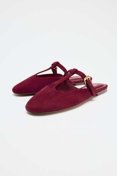CHAUSSURES À BRIDES ARRIÈRE EN CROÛTE DE CUIR - Rouge de Zara - Image 1