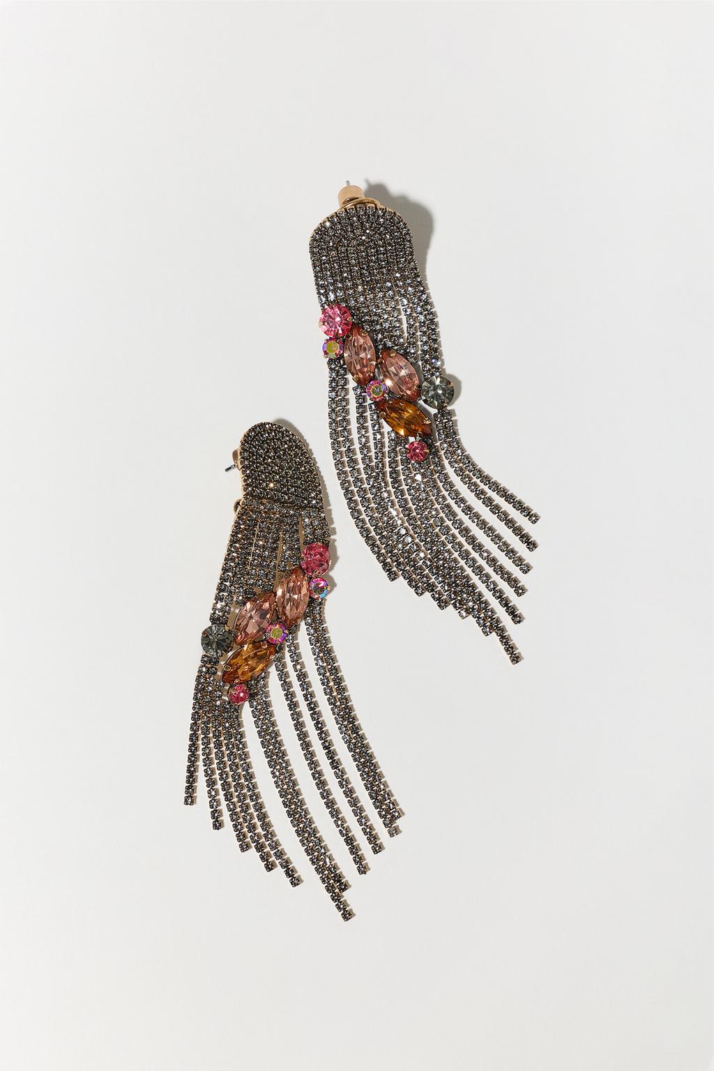 RHINESTONE AND FRINGE EARRINGS