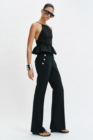 FLARE TROUSERS WITH BUTTONS - Black by Zara - Image 4