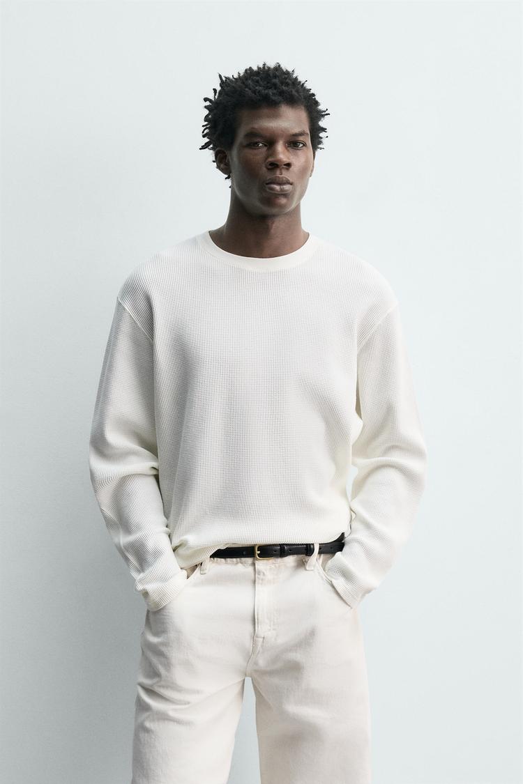 ZARA WAFFLE-KNIT TEXTURED T-SHIRT