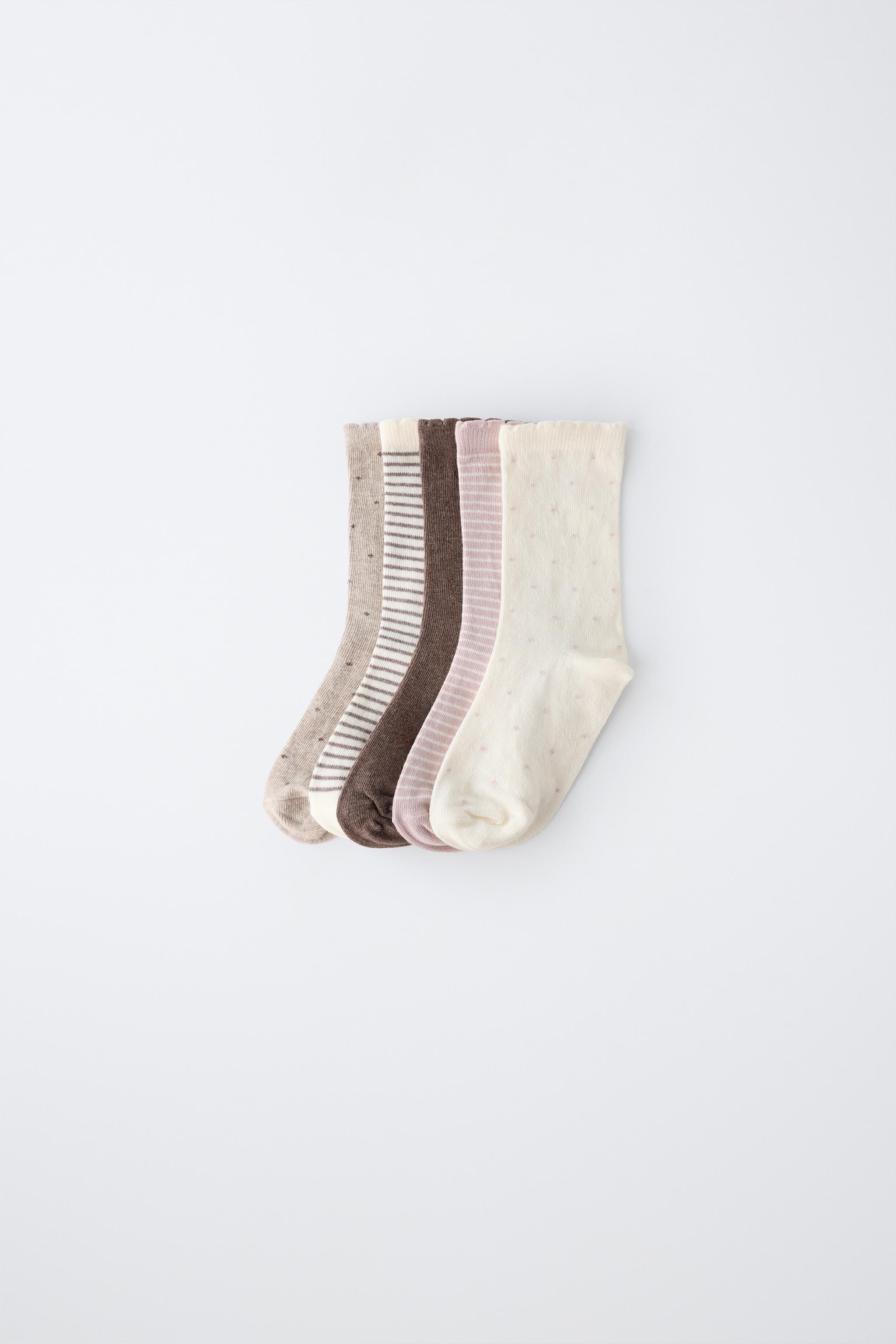 5-PACK MID-CALF POLKA DOT AND STRIPE SOCKS — taupe brown