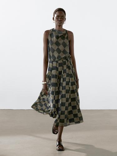 Zara Draped check halter top - Dark khaki - Image 0
