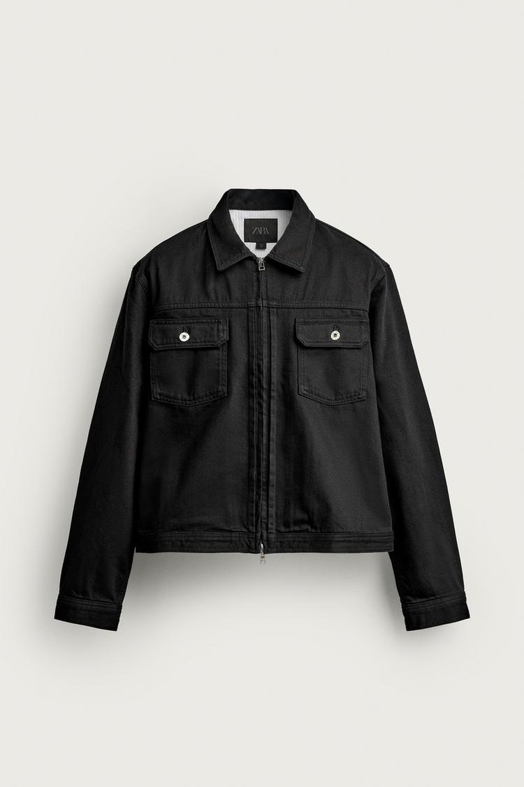 DENIM JACKET WITH ZIP AND TAB