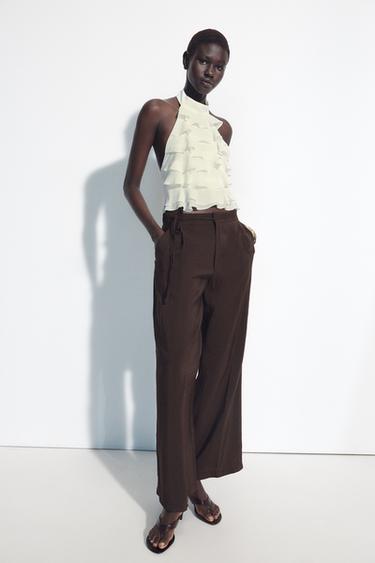 PANTALÓN LAZADA - Marrón oscuro de Zara