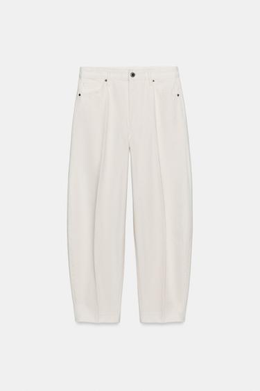 Zara ZW COLLECTION BARREL HIGH WAIST JEANS - White