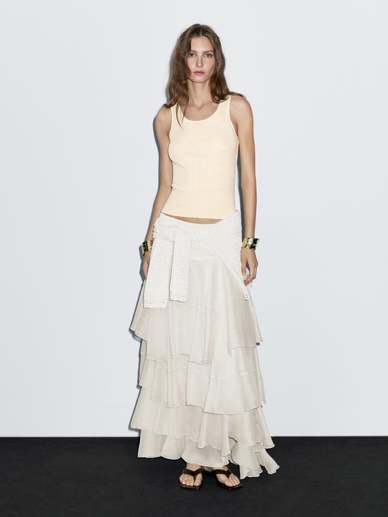 Ribbed cotton top with contrast detail