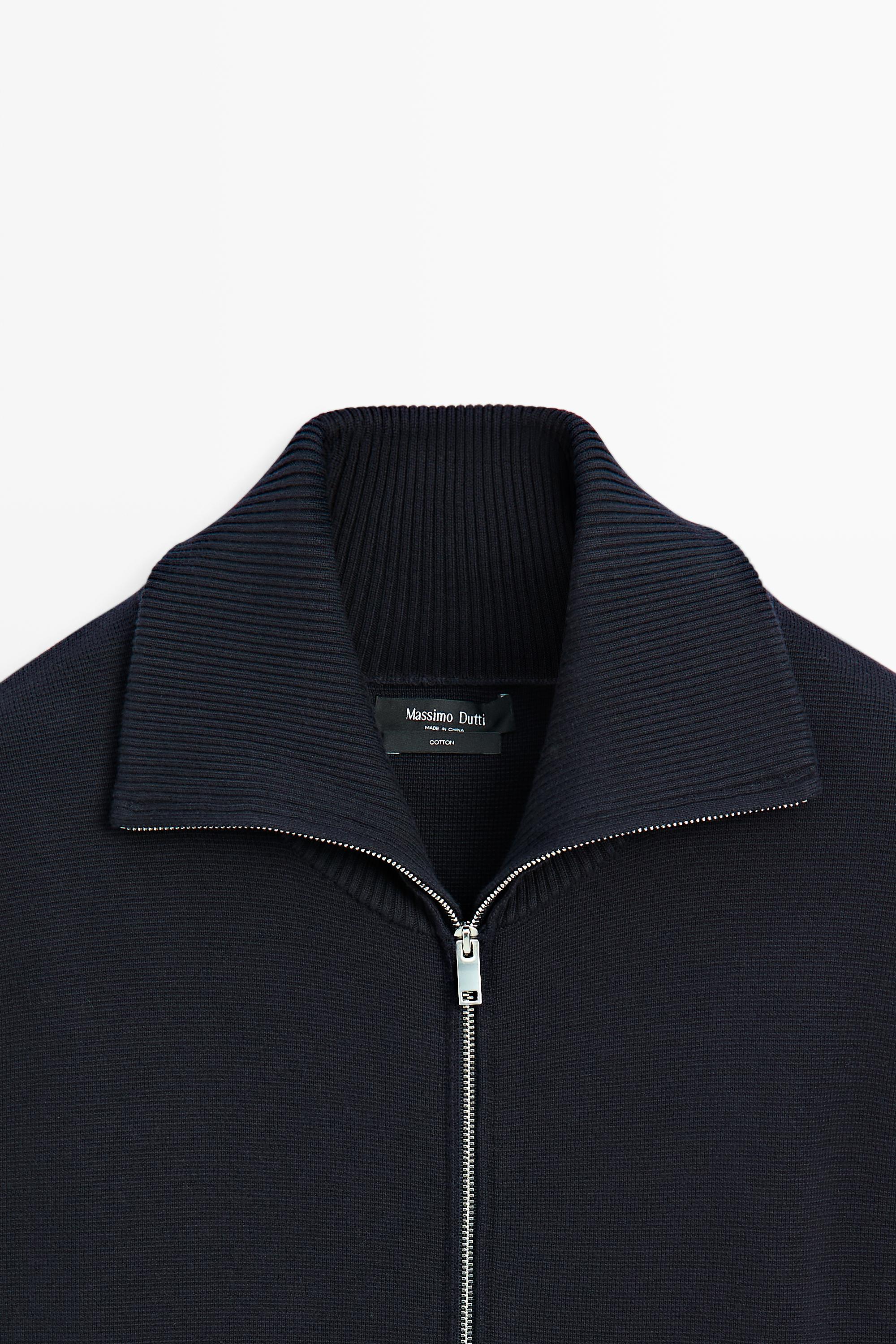 100% cotton zip-up knit cardigan
