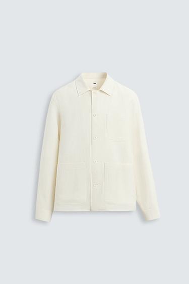 LINEN-WOOL HERRINGBONE OVERSHIRT - LIMITED EDITION - Oyster-white by Zara