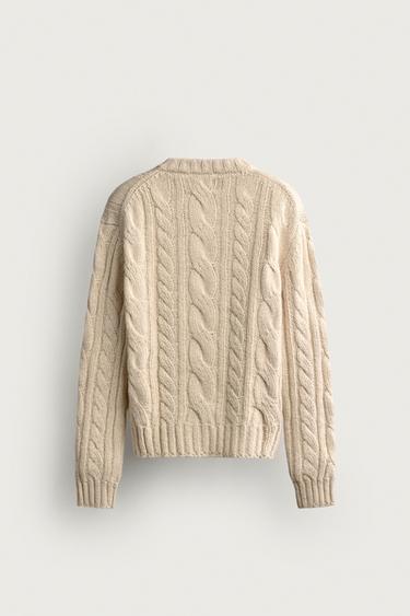 CABLE KNIT SWEATER — Ecru 2