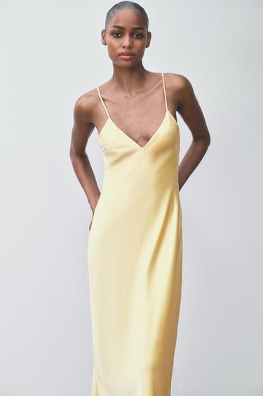 ROBE MIDI SATINÉE - Jaune de Zara - Image 1