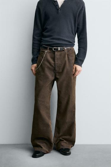 BAGGY FIT CORDUROY TROUSERS - Brown by Zara