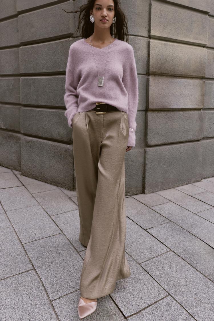 PANTALONI LARGHI SATINATI CON CINTURA Marrone Taupe ZARA