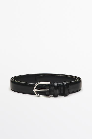 Zara Nappa leather belt with topstitching and oval buckle - Black