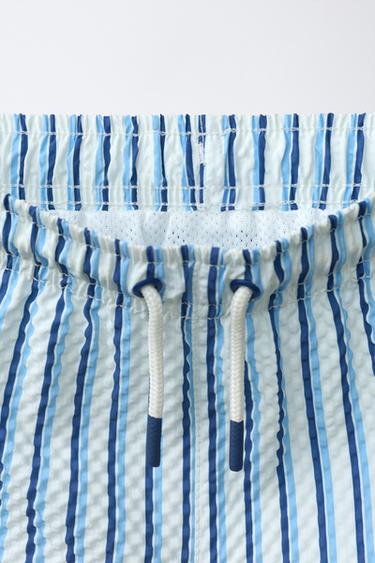 AGES 6-14 / STRIPED SEERSUCKER SWIM SHORTS - Blue by Zara - Image 2