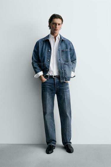 RELAXED FIT DENIM JACKET WITH POCKETS - Mid-blue by Zara