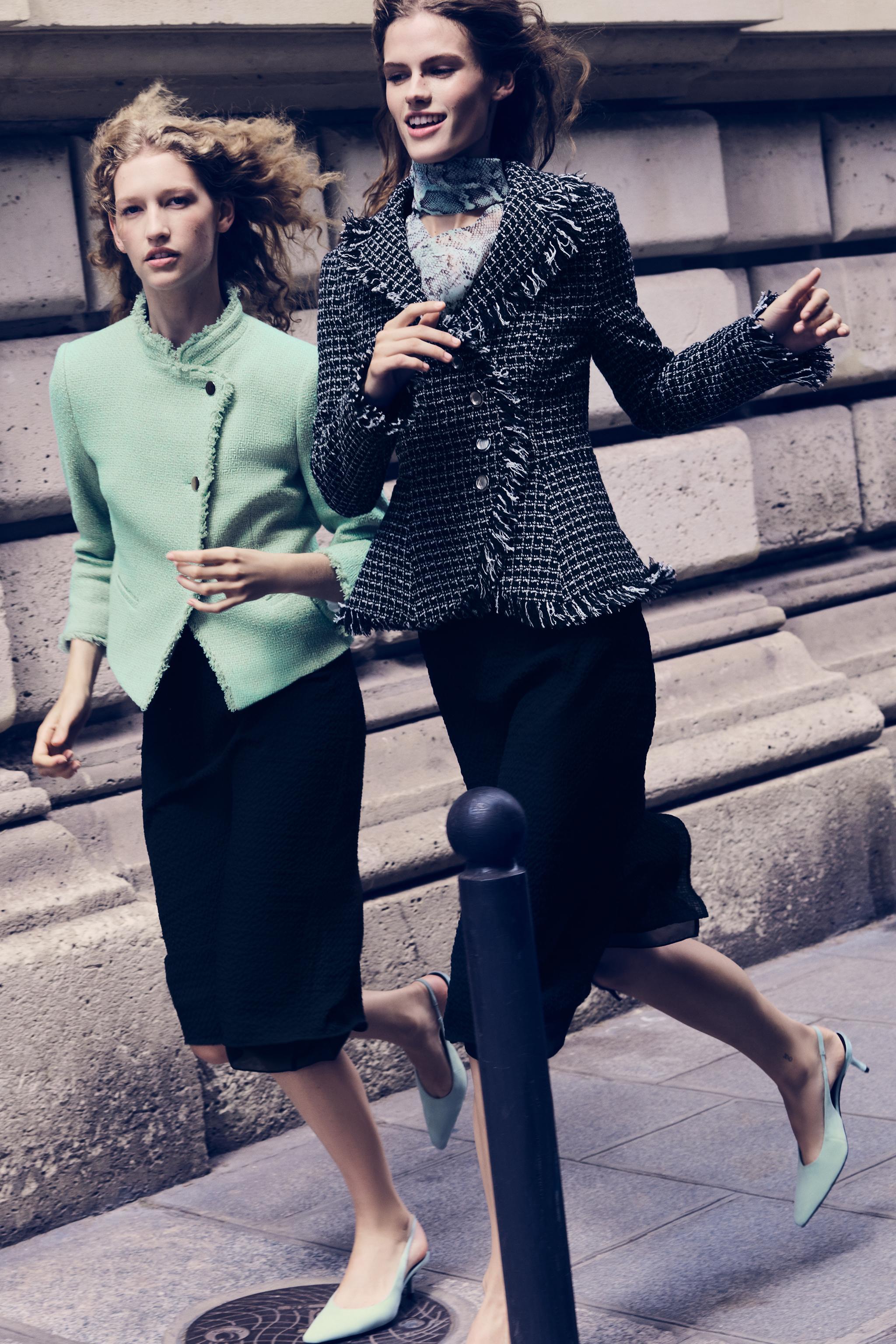 STRUCTURED FRAYED BLAZER — Black / White
