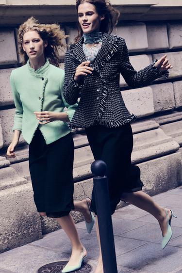 FRAYED TEXTURED BLAZER - Black / White by Zara