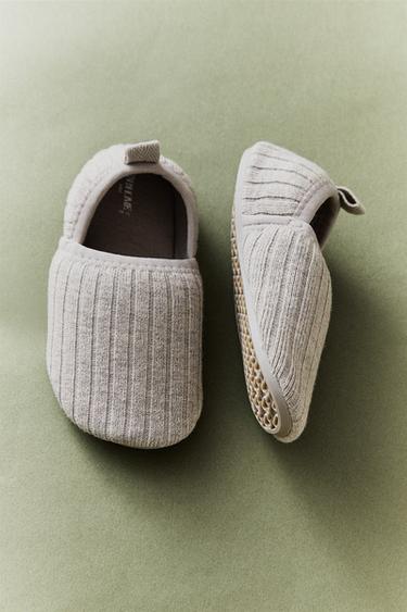 CHILDREN'S COTTON BABOUCHE SLIPPERS - Taupe Grey by Zara