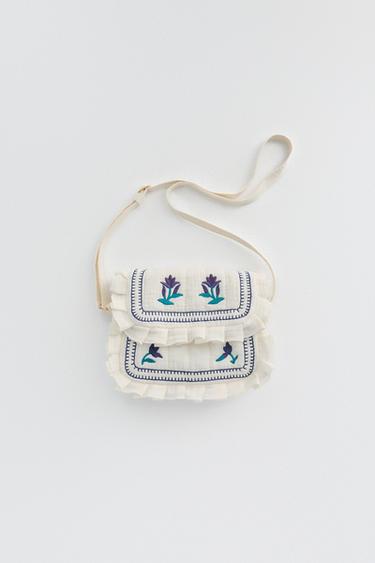 Zara EMBROIDERED CROSSBODY BAG - Off White