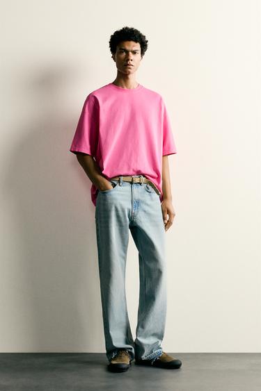 CAMISETA LAVADA RELAXED FIT BÁSICA - Fucsia Oscuro de Zara