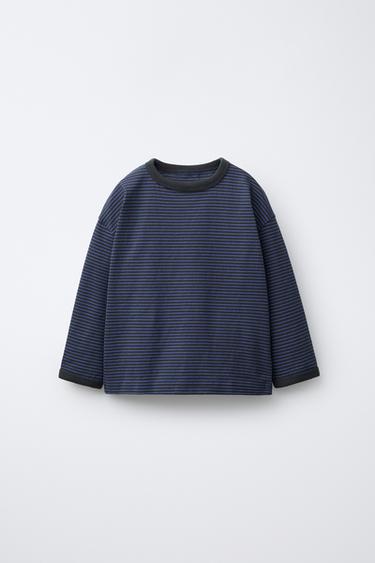 STRIPED T-SHIRT WITH CONTRAST TRIMS - Blue / Indigo by Zara