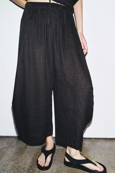 PANTALON LIN 100 % VOLUME - Noir de Zara - Image 1