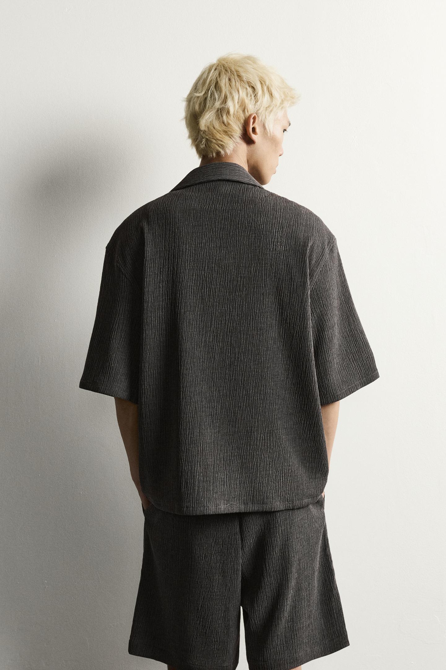 Мужская рубашка Zara Textured Relaxed Fit, цвет: Антрацитовый серый — фото 3