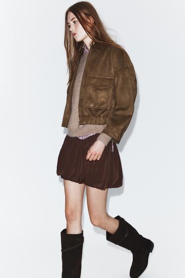 FALDA MINI GLOBO - Marrón de Zara