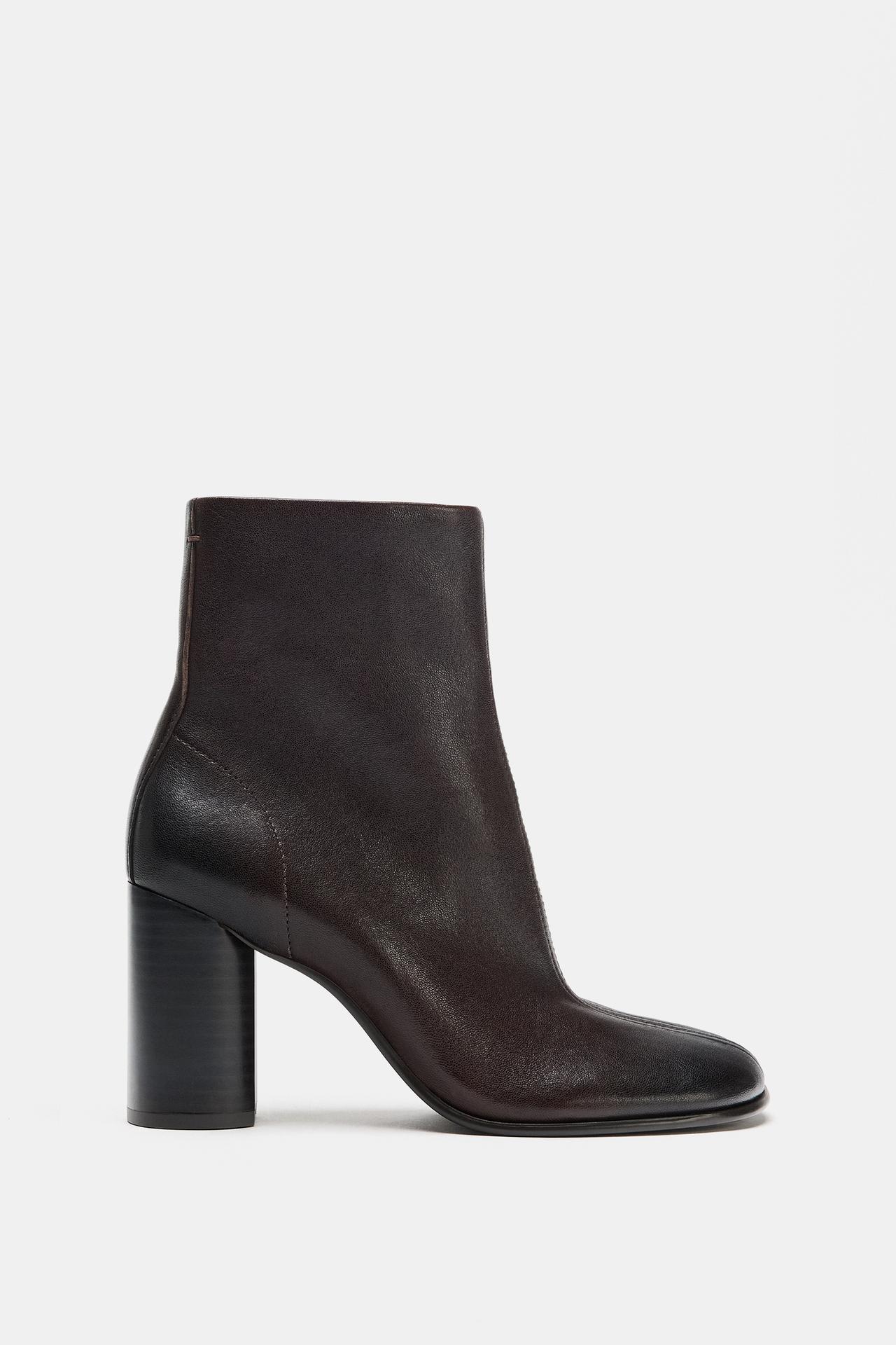 LEATHER HEELED ANKLE BOOTS — Brown