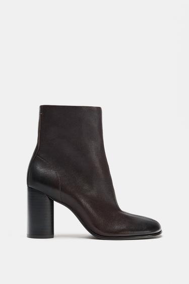 LEATHER HEELED ANKLE BOOTS — Brown 2