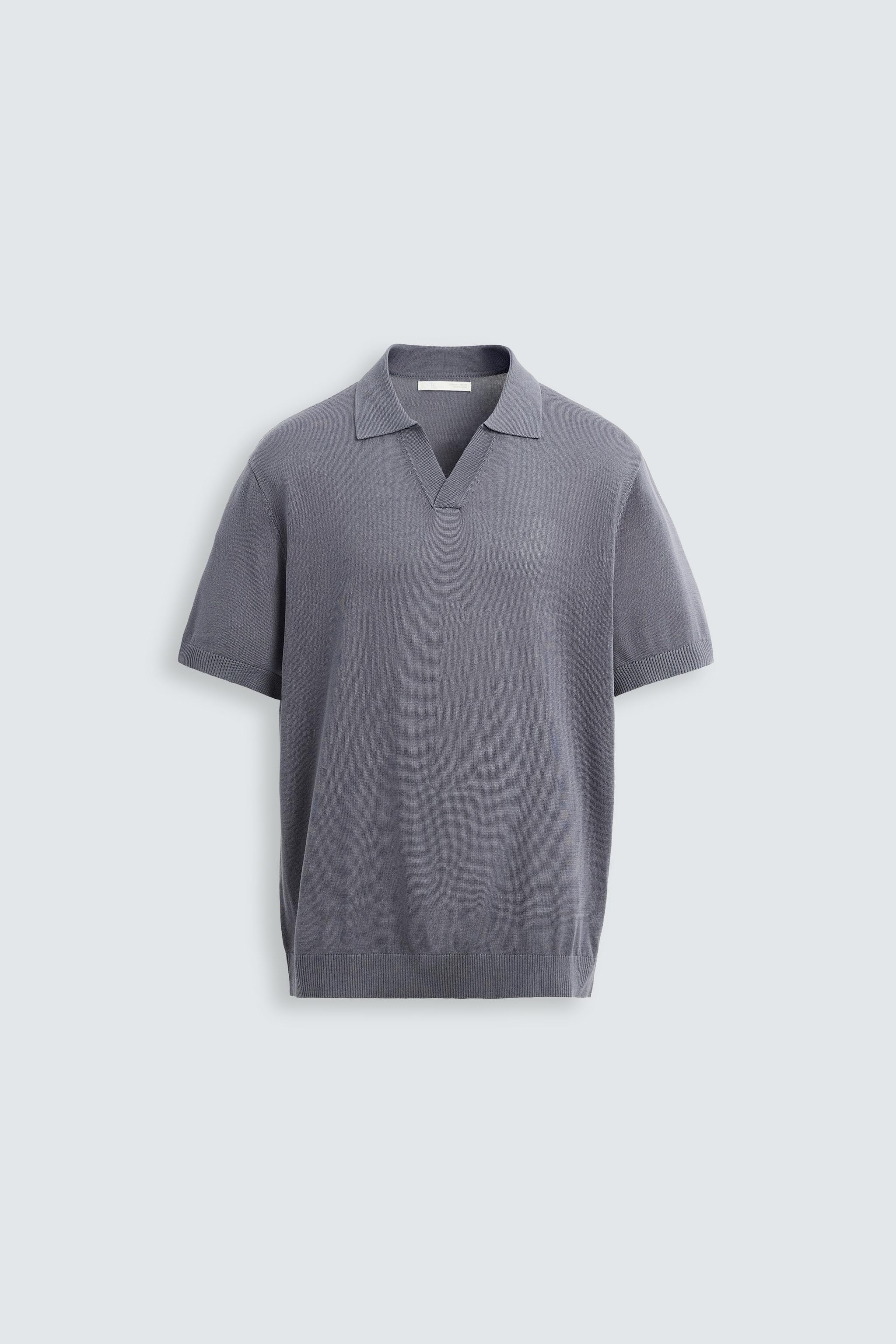 【新品・未使用】Knit Polo KNIT POLO SHIRT - Grey / Blue | ZARA New Zealand