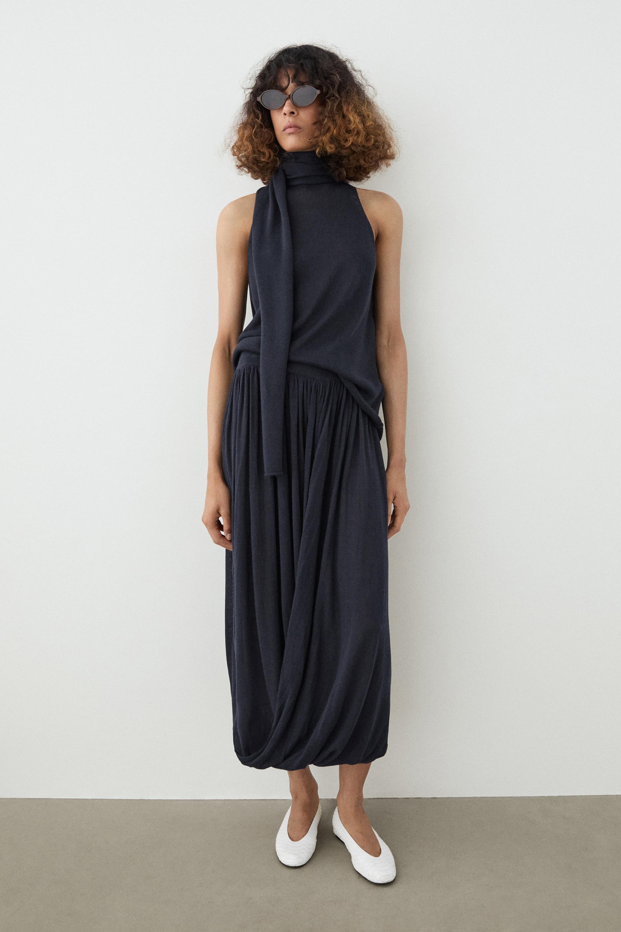 Draped balloon midi skirt