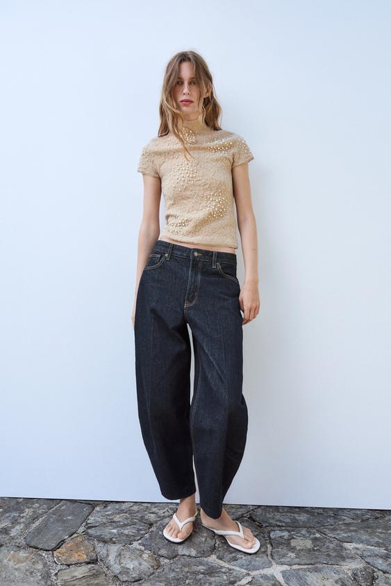 TOP PUNTO PERLAS EFECTO ARRUGADO - rosa claro de Zara - Imagen 0