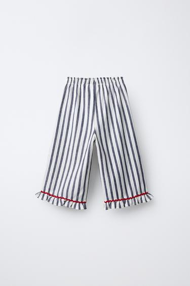 WOVEN STRIPE TROUSERS WITH RUFFLE TRIM - Navy blue by Zara - Image 1