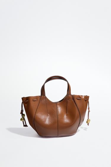 Zara BEADED STRAP HANDBAG - Dark tan