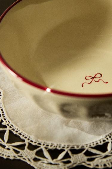 WAVY STONEWARE CHRISTMAS BOWL - White / Red by Zara - Image 4