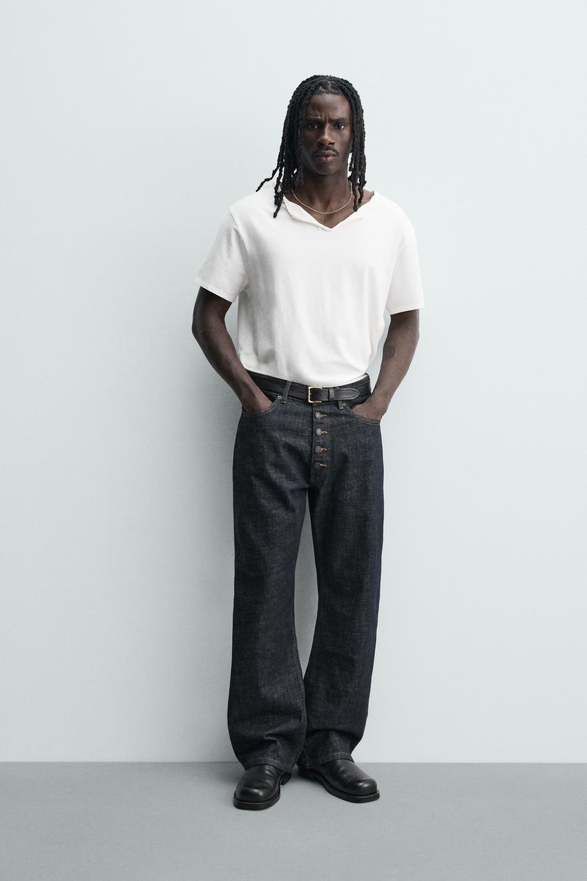 ボタン留めルーズフィットデニムパンツ - インディゴブルー | ZARA 