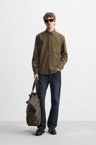 CAMISA ALGODÓN BRUSHED - Marrón / Verde de Zara - Imagen 0