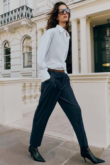 BELTED ANKLE PANTS — Navy blue 1