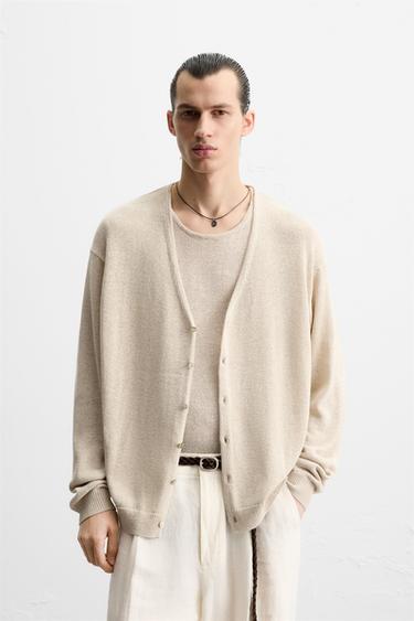 TEXTURED LINEN CARDIGAN - Light beige by Zara