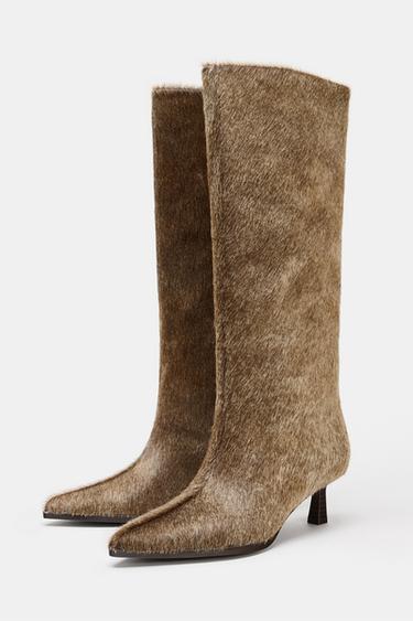 LEATHER KITTEN HEEL BOOTS - white by Zara - Image 4