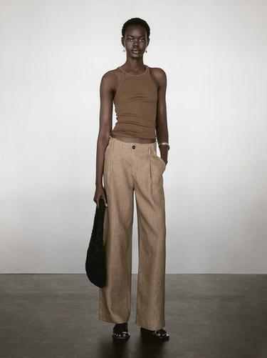 Zara Flowing 100% linen trousers with darts - Black gold - Image 0