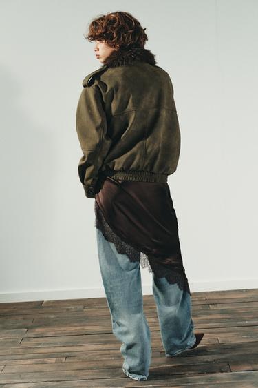 REMOVABLE COLLAR FAUX SUEDE JACKET - Khaki by Zara - Image 6