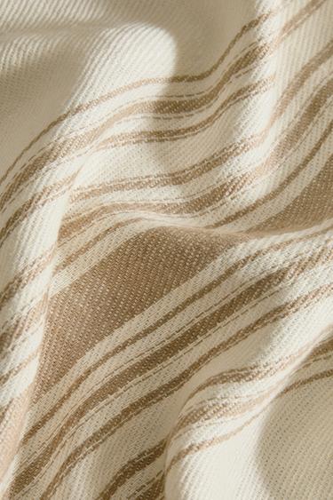 Zara STRIPED LINEN BLANKET - Ecru