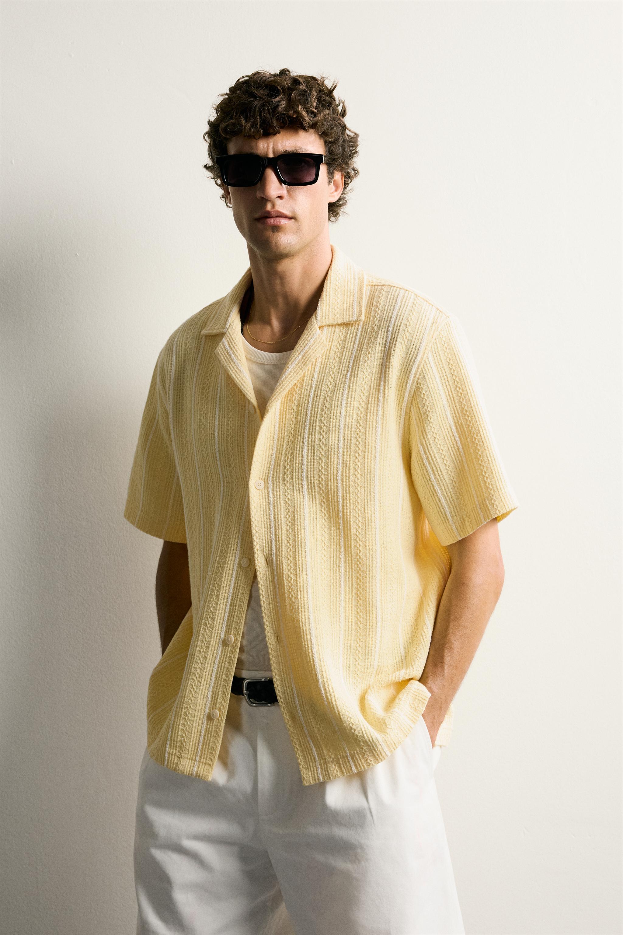 REGULAR FIT STRIPED JACQUARD SHIRT — Yellow