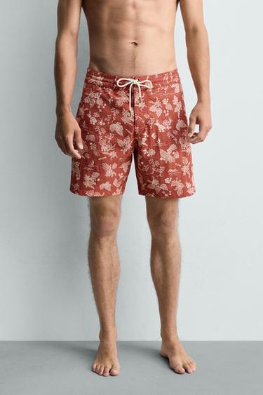 MAILLOT DE BAIN LONG À IMPRIMÉ FLORAL - Rouge clair de Zara - Image 2