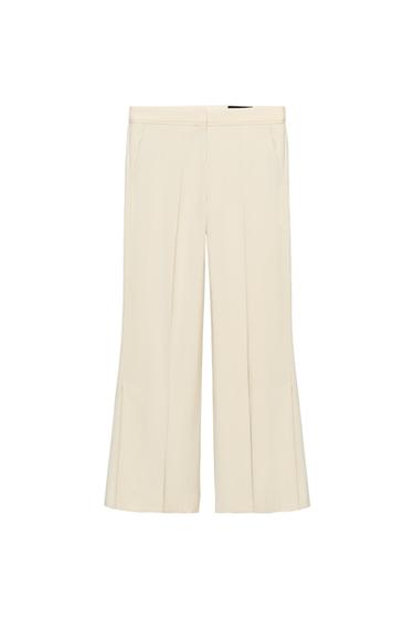 Zara ZW COLLECTION WIDE LEG PANTS - Mid-ecru