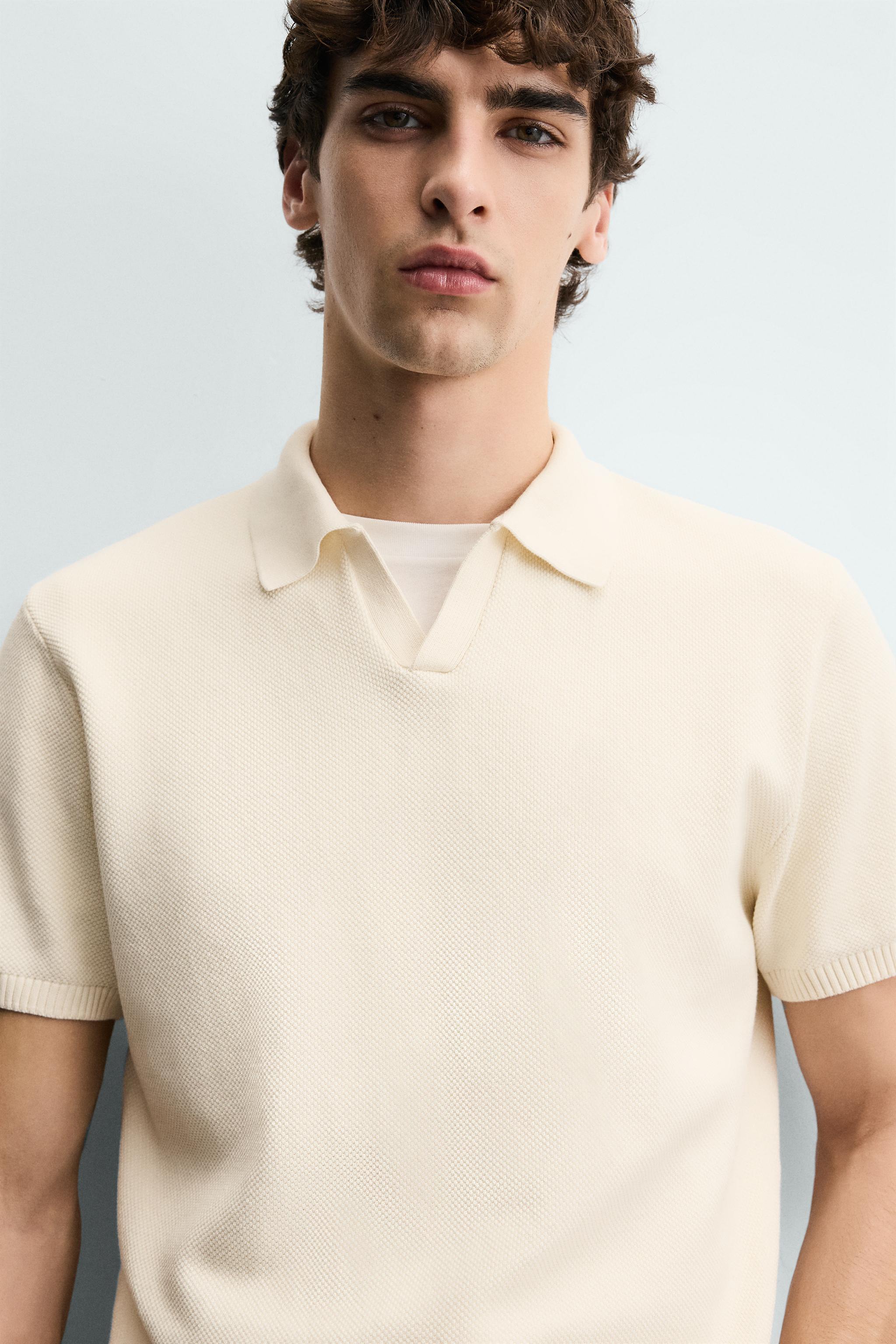 Zara DOKULU REGULAR FIT ÖRGÜ POLO T-SHIRT görsel 5