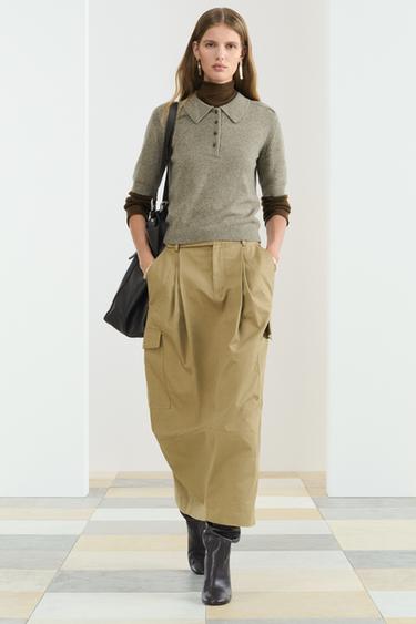 SHRT-SLV PL JK - Khaki de Zara